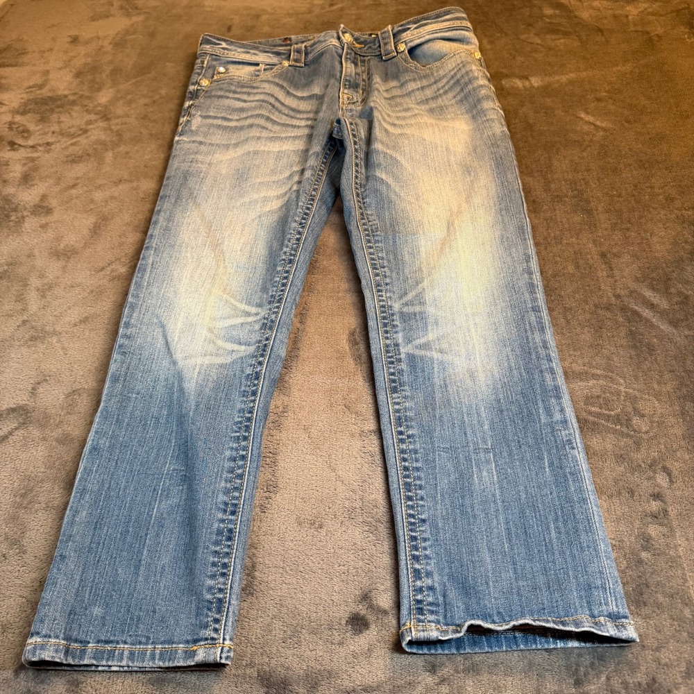 Miss Me Jeans Womesn Size 28 JB5547P2 Boyfriend Capri Blue Denim Embellished